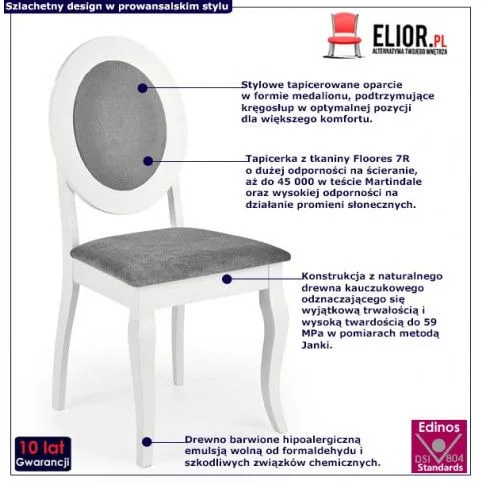 Fotografia Białe stylowe krzesło drewniane medalion - Serta z kategorii Krzesła wg koloru/stylu