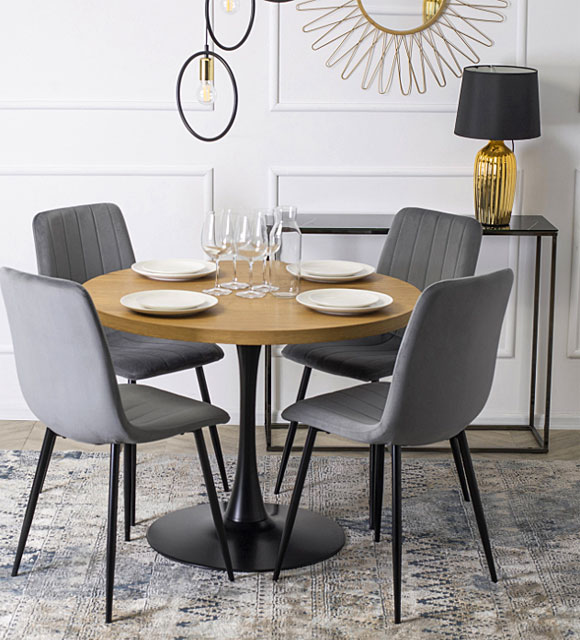 Nowoczesny stół z okrągłym blatem 100 cm Adorino dąb złoty