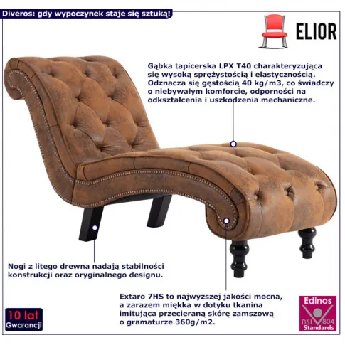 Leżanka z ekoskóry zamszowej Diveros 4X kolor brązowy