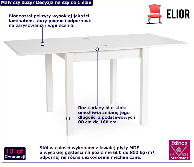 Kwadratowy biały stół rozkładany Zan