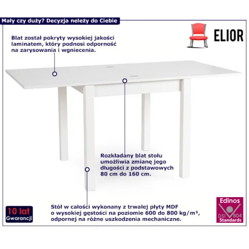 Rozkładany biały stół kwadratowy Zano