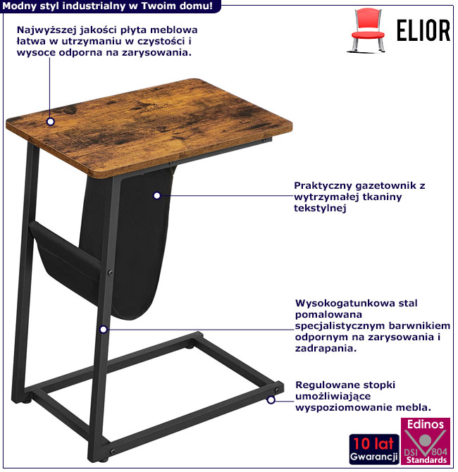 Loftowy stolik boczny z gazetownikiem Zawoja