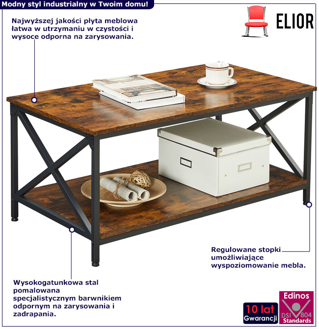 Prostokątna ława kawowa loft Colien