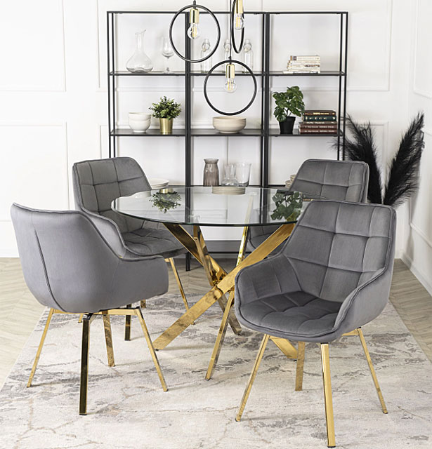 Szare welurowe pikowane krzesło obrotowe Remmir