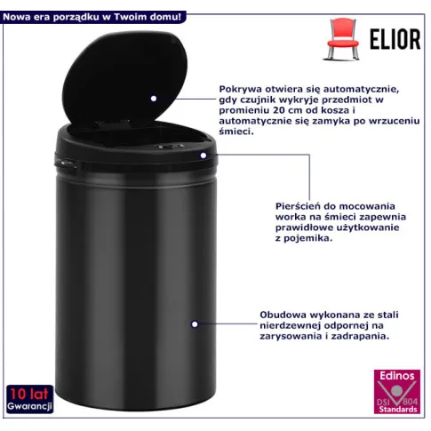 Kosz na śmieci 30L Inord 3X w kolorze czarnym