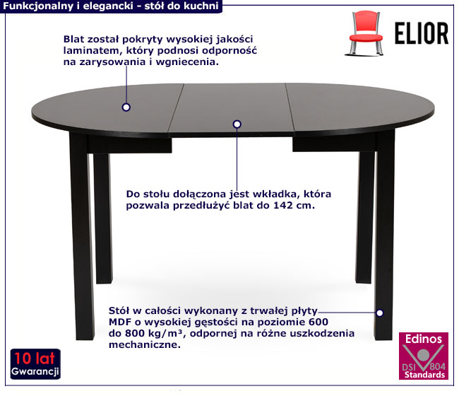 Czarny okrągły rozkładany stół Uneza