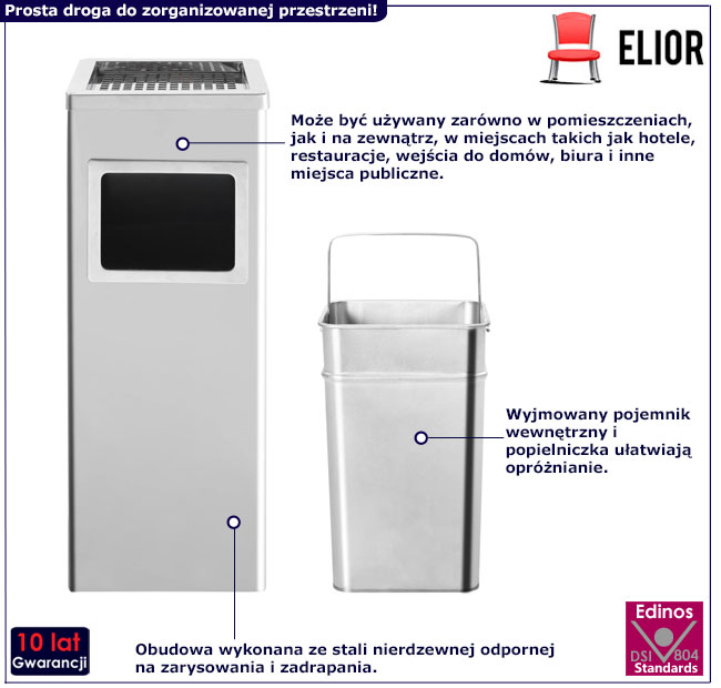 Kosz na śmieci Konwalia 3X srebrny