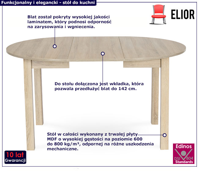 Okrągły rozkładany stół Uneza dąb sonoma