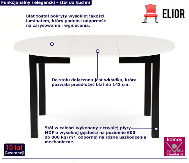 Okrągły rozkładany stół Uneza biały+czarny