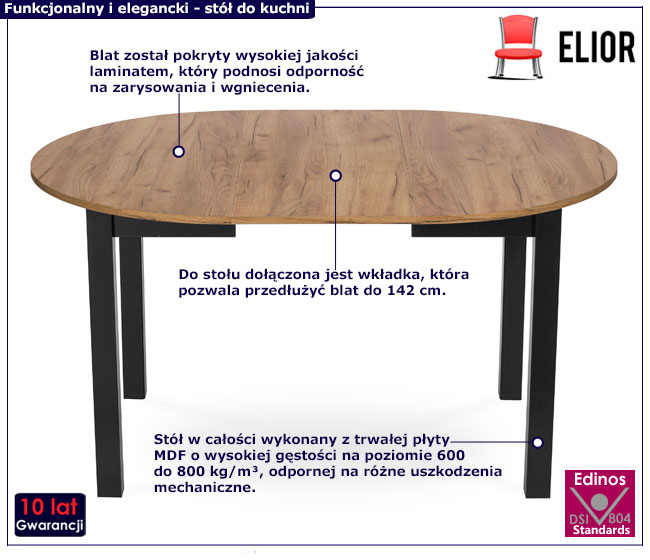 Okrągły rozkładany stół Uneza dąb craft+czarny