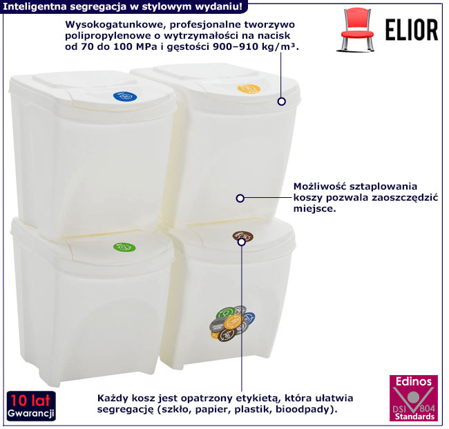 Komplet 4 białych koszy Gefros 4X