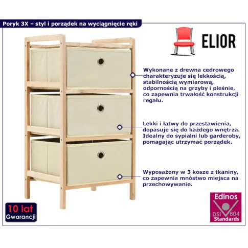 inforgrafika regału z koszami do przechowywania Poryk 3X