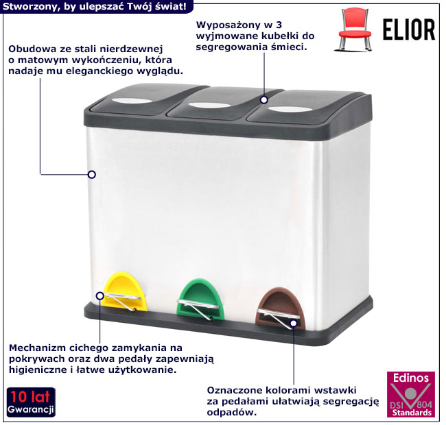 Srebrny kosz na śmieci Vardi 5X