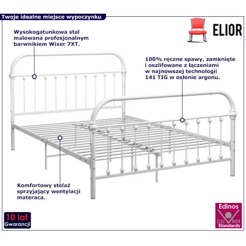 Zdjęcie białe loftowe podwójne łóżko metalowe 180x200 cm Etiosa | Edinos.pl