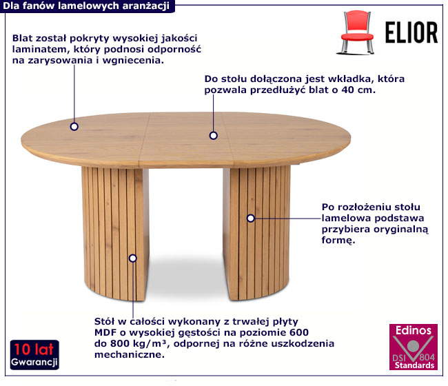 Okrągły rozkładany stół lamelowy Brika dąb naturalny