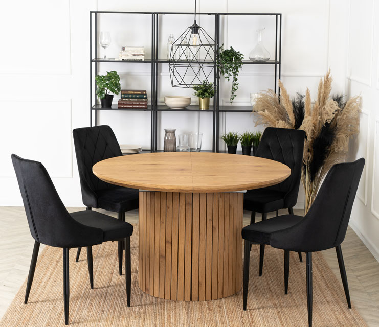 Rozkładany okrągły stół z lamelami Reefres dąb naturalny