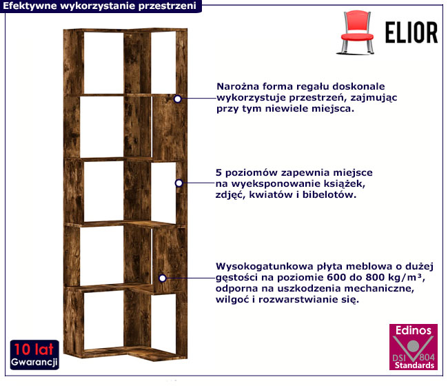 5-poziomowy regał narożny Olla dąb przydymiony