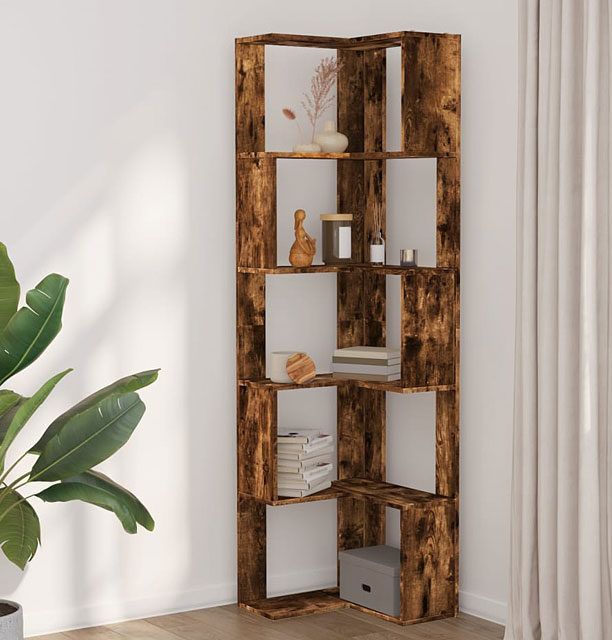 Otwarty regał narożny nowoczesny Olla dąb przydymiony