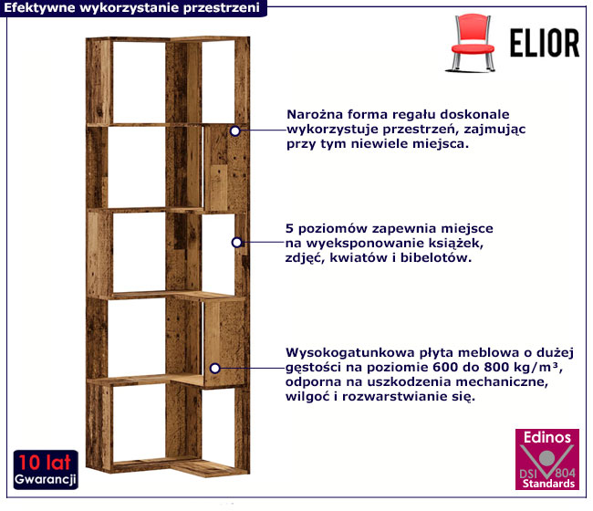 5-poziomowy regał narożny Olla stare drewno