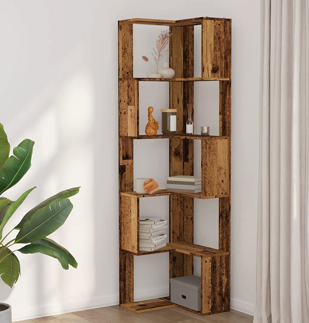 Otwarty regał narożny nowoczesny Olla stare drewno