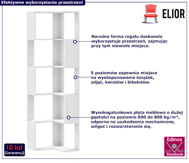 Biały 5-poziomowy regał narożny Kegi