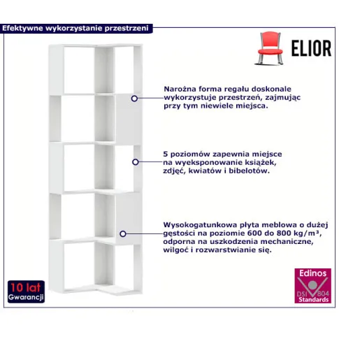 Narożny biały regał do salonu Kegi