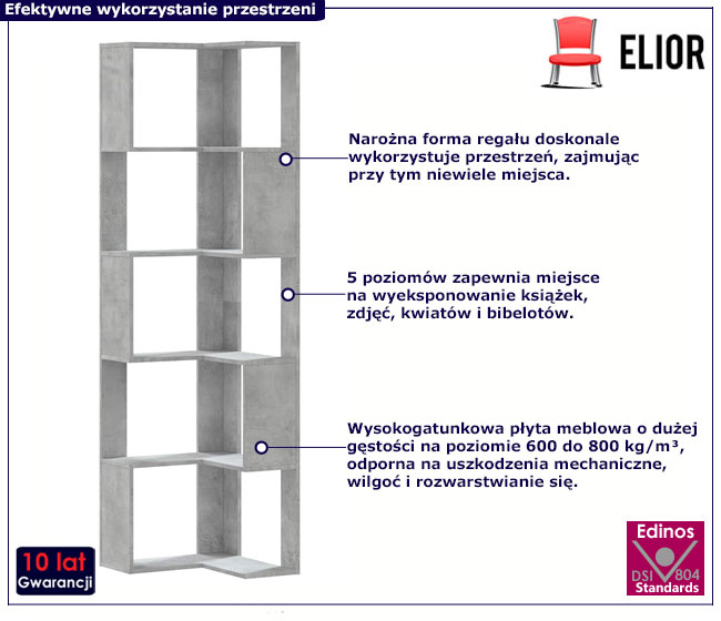 5-poziomowy regał narożny Olla beton