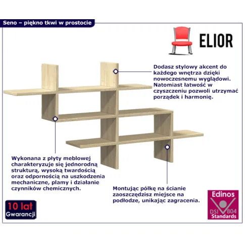 Drewniana półka wisząca dąb sonoma Seno