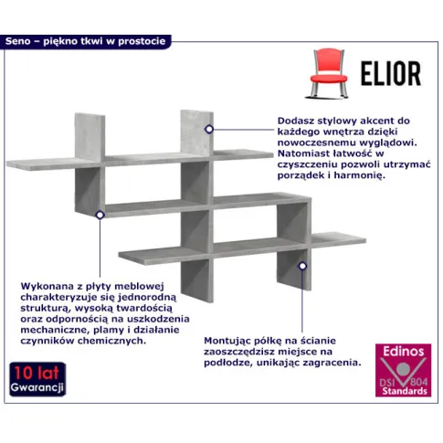 Szary regał wiszacy na ścianę do salonu Seno