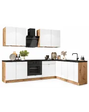 Komplet narożnych mebli kuchennych 260 cm 9 sztuk biały + dąb artisan - Elandro 28X w sklepie Edinos.pl
