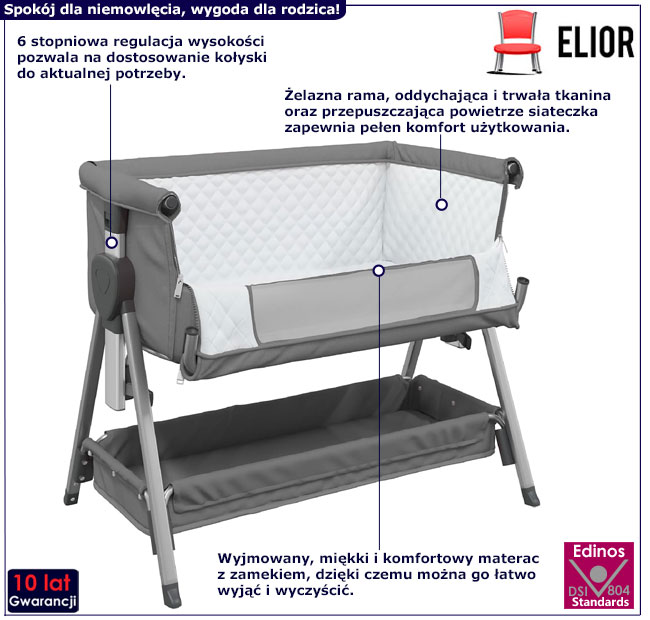 Ciemnoszara dostawka do łóżka Brico