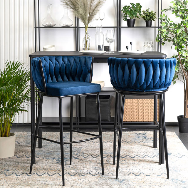 Granatowy welurowy hoker z oparciem Cardi