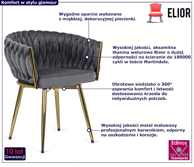 Szare plecione krzesło obrotowe Culit