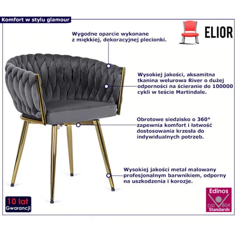 Szare nowoczesne krzesło obrotowe z podłokietnikami Akto