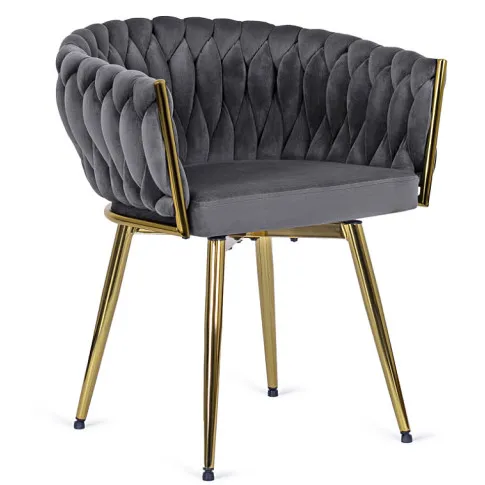 Szare obrotowe krzesło welurowe do stołu Akto