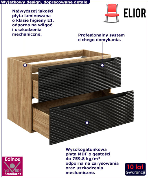 Nowoczesna czarna szafka do łazienki Cyrkonix 8X 90 cm