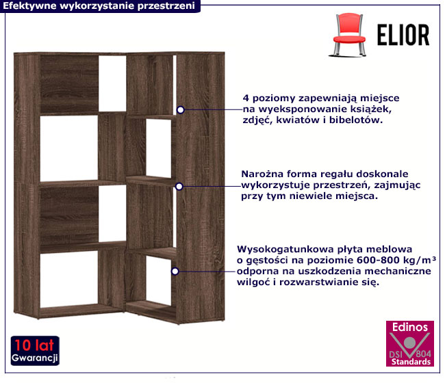 Otwarty narożny regał Zorpa brązowy dąb