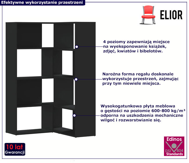 Czarny narożny regał Zorpa