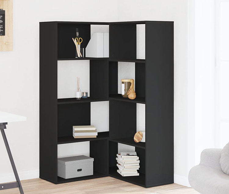 Czarny narożny regał otwarty 4-poziomowy Zorpa