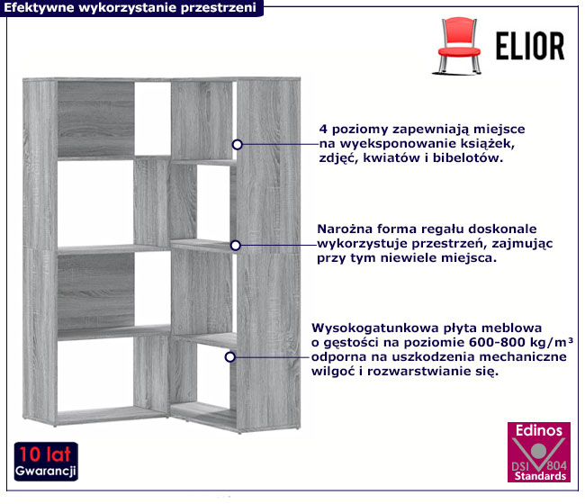 Narożny regał Zorpa szary dąb sonoma