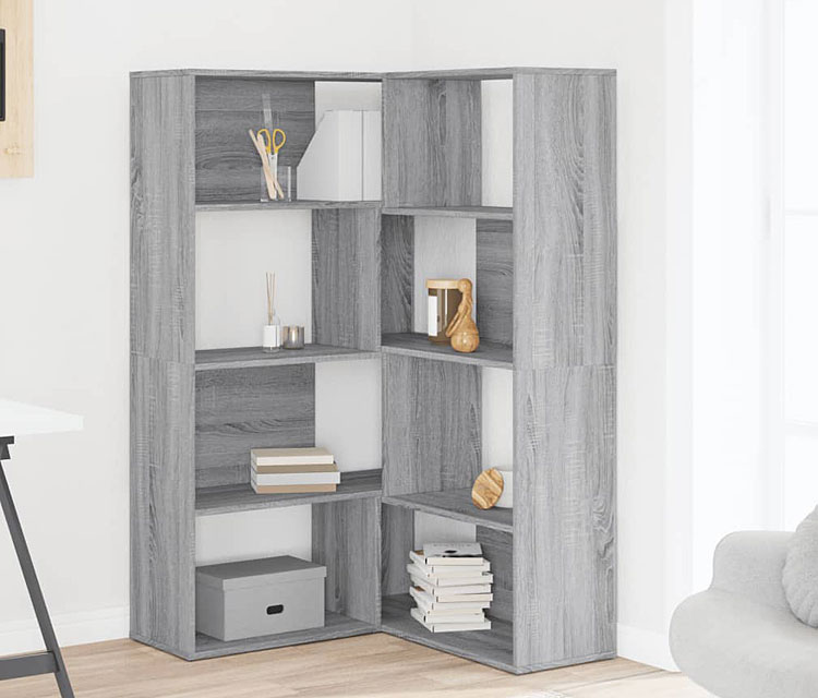 Narożny regał otwarty 4-poziomowy Zorpa szary dąb sonoma