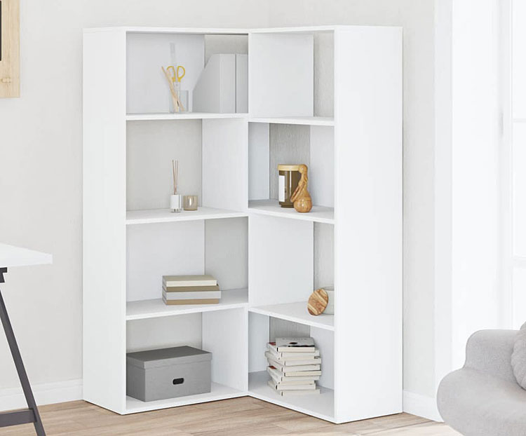 Biały narożny regał otwarty 4-poziomowy Zorpa