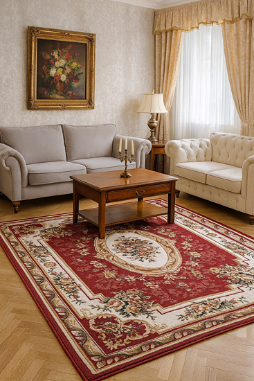 Stylowy prostokątny dywan bordowy rozeta - Gotion