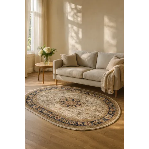 Kremowy owalny dywan w klasycznym stylu   Hofio