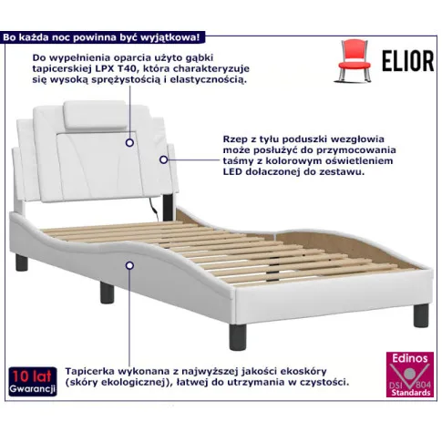 Białe łóżko z kolorowym LED Gilerio 4X