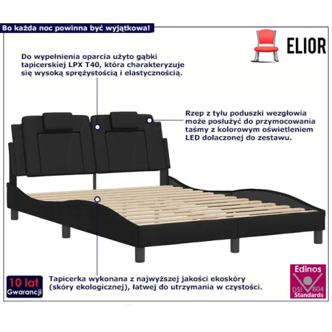 Łóżko z kolorowym LED Gilerio 5X kolor czarny