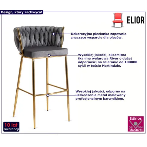 Szary hoker glamour z welurowej plecionki Gido 3X