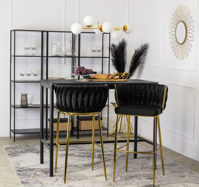 Czarny welurowy hoker z oparciem Gido