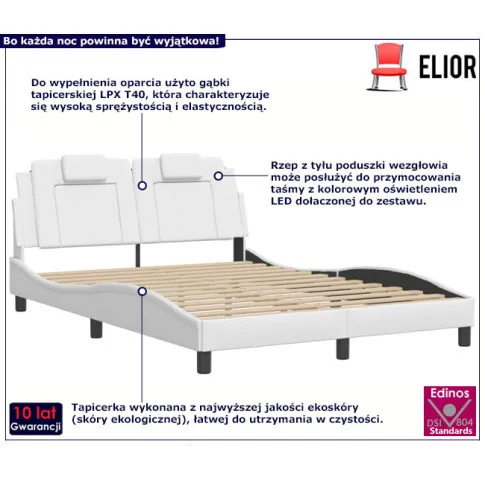 Łóżko z kolorowym LED Gilerio 5X kolor biały