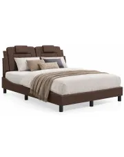 Brązowe podświetlane łóżko ze skóry ekologicznej 140x200 - Izmo 5X w sklepie Edinos.pl